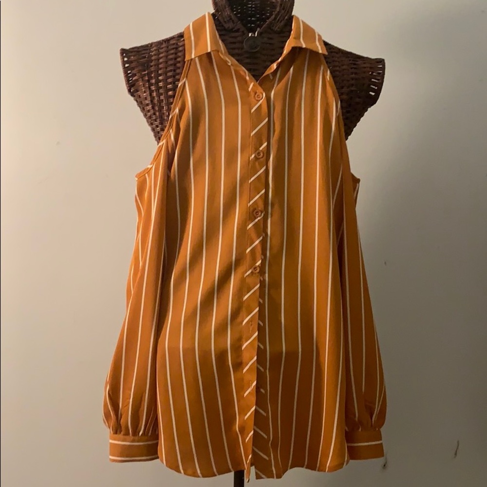 Boohoo cold shoulder striped blouse